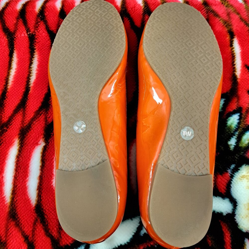 %Tory Burch Gold 'reva' Ballet Flat Orange Patent Leather Shoe Size 8.5M / D3 - Picture 6 of 11